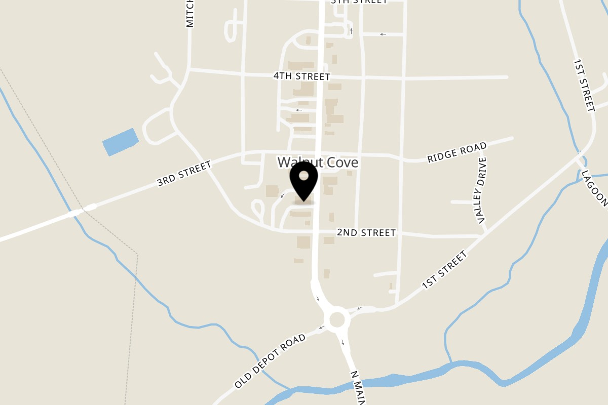 Map showing the location of The Milk Bar on 213 N Main St in Walnut Cove